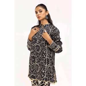 ชุดสูทผ้าลินินพิมพ์ลายสีดำแบบ 2 ชิ้นสำหรับผู้หญิง (แบบยังไม่เย็บ) - Product Image 2