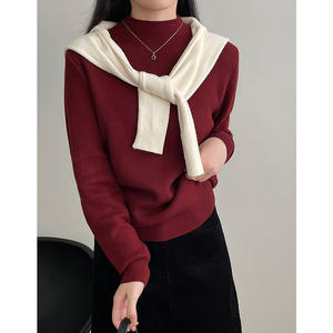 2023 नई महिलाओं की लंबी आस्तीन के मध्य-गर्दन के पल्लोवर स्लिम बाहरी सर्दियों में आधा उच्च कॉलर पतली ब्लूज बॉटमिंग शर्ट के साथ - Product Image 6