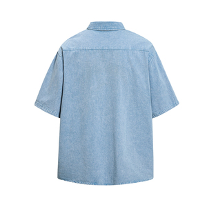 Camisa Casual de Manga Corta para Hombre, Color Azul Claro, con Botones, Logotipo Bordado en la Parte Delantera, Tejido Twill Transpirable para Verano - Product Image 4
