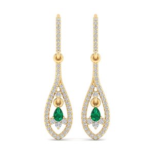 REYES Meilleure vente Boucles d'oreilles pendantes en or 14 carats avec diamant 0.3 carats, pierre précieuse émeraude, bijoux fins en forme de poire en or 18 carats - Product Image 5