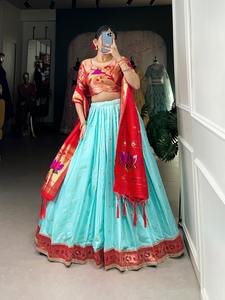 Vente chaude Belle Lehenga Choli Jacquard Soie (Paithani) Tissage Zari Travail Fabricant De Surat Pour Le Travail - Product Image 2