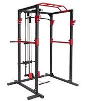 Jaula de Potencia Multifuncional de Metal Ajustable con Rack para Sentadillas, Barra de Dominadas, Estación de Fondos y Agarre para Remo, Máquina Multipower para Gimnasio en Casa