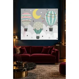 Impression sur toile de ballons flottant dans les nuages avec une croissant de lune et des étoiles - Product Image 3