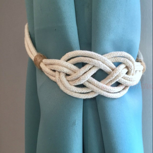 Nautical Carrick Knot Curtain <b>Tiebacks</b>, Rustic Knot Draperies, Cotton Rope Curtain Holders, Classic Minimalist Curtain Holdbacks - Product Image 1