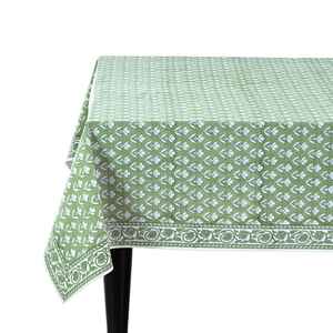 Verdant Floral Hand Block Print Cotton <b>Tablecloth</b> Indian French Country Style Dining Wedding Table Cover - Product Image 2