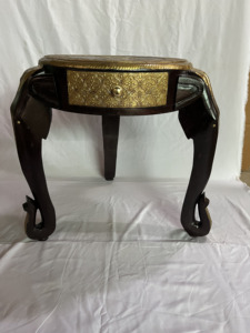 Handcrafted Rajasthani Brass Inlay Elephant Shape Best Quality Single Draw End Table Nighstand For Home Hotel - Product Image 3
