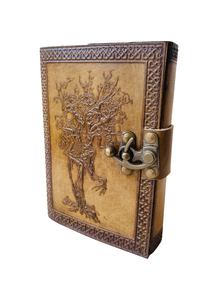 Árbol del terror en relieve Tan diario de cuero genuino libro antiguo de sombras A5 cuaderno de bocetos diario en blanco con latón C-Lock - Product Image 2