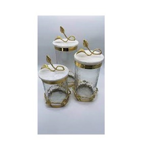 ชุดกล่องอาหารสำหรับบิสกิตและคุกกี้แก้วสีทอง3ชิ้นสำหรับเครื่องครัวดีไซน์ล่าสุดกล่องแก้วแตกผลไม้แห้ง - Product Image 5