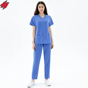 Personnalisé Femmes Hommes Extensible Gommage Col en V Hauts Pantalon Droit Uniformes D'hôpital Ensembles Gommage Médical Ensemble Gommage Infirmière Scrubs Uniformes Ensembles - Product Image 1