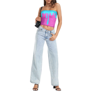 Vivid Pink and Blue Dripping Paint Sublimation Tube Top Trending Style Strapless Cropped Bandeau Top para mujer - Product Image 1