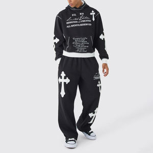 Ensemble de survêtement tactique pour homme de qualité supérieure 2026, sweat-shirt à capuche et pantalon de survêtement évasé, lavage à l'acide délavé, entièrement brodé - Product Image 1