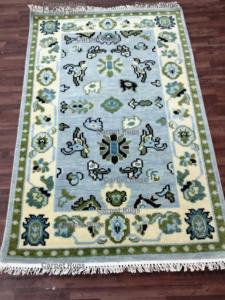 Tapis Vintage 3x5 Vert Déesse Oushak Realm Tapis noué à la main Luxueux Salon Sol avec Belle Prière Design - Product Image 2