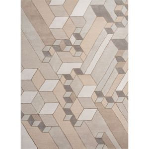 พรมขนสัตว์ผสมวิสโคสทอมือลายเรขาคณิตสีงาช้าง ขนาด 4 เมตร รูปทรงสี่เหลี่ยมผืนผ้า สำหรับห้องโถง ตกแต่งบ้าน ห้องนั่งเล่น ความหนา 10 มม. - รุ่น Tnq-3229 - Product Image 1