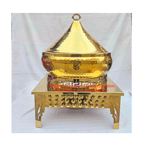 Chauffe-plat en laiton de luxe Chauffe-plat en laiton finition or de luxe avec support décoratif et couvercle Lotus pour hôtel et buffet traiteur - Product Image 3