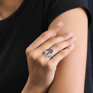 Premium Amethyst Floral Round Cut Gemstone <b>Ring</b> For Women Jewelry Sterling <b>Silver</b> Boho Engagement <b>Rings</b> <b>Statement</b> - Product Image 4