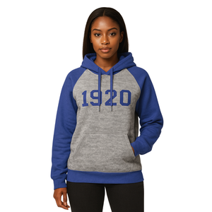 Année de fondation 1920 Zeta Phi Beta gris corps bleu manches raglan pull à capuche vêtements de sororité personnalisé Divine Nine HBCU - Product Image 1