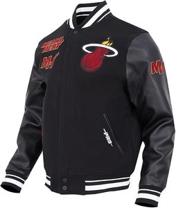 Veste de sport brodée Miami Heat, manches en cuir noir, bordure contrastée, pour adulte, séchage rapide, promotionnelle, printemps - Product Image 2