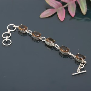 Bracelet en argent sterling 925 fait à la main avec pierre précieuse ovale en quartz fumé brun - Product Image 5