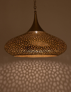 โคมไฟระย้าแบบโมร็อกโกห้อยแบนแบนราบและมีรูปทรงจานรองที่เจาะโลหะทองเหลืองในราคาขายส่ง - Product Image 1