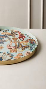 Plateau de service rond décoratif en émail de qualité supérieure avec impression d'art animal paon, plateau à cadre métallique pour la maison et les cadeaux - Product Image 5