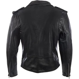 Veste de motard en cuir véritable noir pour homme, style classique de moto avec ceinture à la taille, poches zippées et col à revers - Product Image 4
