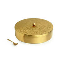 Handgemaakte gouden 'met bloemen gegraveerd' messing kruidenbox lepel luxe 7-delige deksel keuken organizer 40 ML inhoud 1056g gemaakt