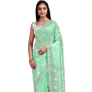 Georgette งานปักผ้าส่าหรีสไตล์อินเดียและปากีสถานแฟนซีสำหรับผู้หญิงและเด็กผู้หญิงแฟชั่น2024 - Product Image 1