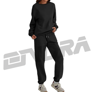 Conjunto de dos piezas de moda para mujer, sudadera y pantalones de Color sólido, ropa de salón, chándal informal de cuello redondo, traje suave y cómodo a juego - Product Image 4