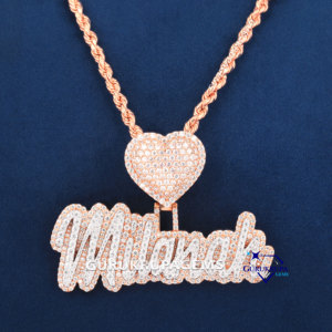 Collar de Cadena de Cuerda de Plata de Ley 925 con Baño de Rodio, con Colgante de Diamante en Forma de Corazón con Letras Finas Personalizadas Estilo Hip Hop, Unisex - Product Image 4