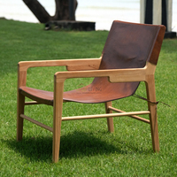 Fauteuil de relaxation minimaliste en teck massif et cuir, style Bali Mid-Century, idéal pour hôtels et resorts (intérieur/extérieur) - Meilleures ventes