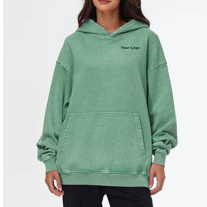 Sweat à capuche zippé délavé à l'acide vintage personnalisé pull surdimensionné avec poche en coton streetwear en polaire uni pour femmes - Product Image 3