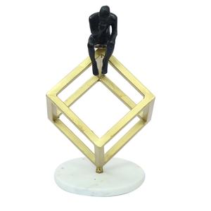 Sculpture luxueuse en argent à 4 anneaux, Sculpture en métal moderne du milieu du siècle, Art abstrait Simple, décor contemporain - Product Image 4