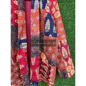 Wholesale Unisex Quilted Floral Kantha Jacket Hand-Stitched Cotton Woven Winter Coat Embroidery Sustainable <b>Belt</b> Plus Size - Product Image 5