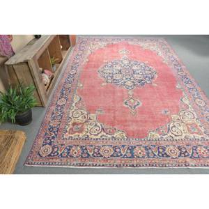 Alfombra turca clásica roja y azul Vintage de 6,7x11 pies, área grande, diseño de retazos rectangulares, lana de algodón orgánico, sala de pasillo de látex - Product Image 3