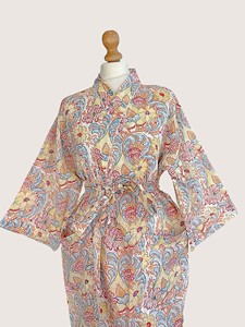 Bata Larga Estampada Floral para Mujer con Cuello Mandarín, Manga Tres Cuartos, 100% Algodón Suave, Estilo Casual de Primavera con Cordón Ajustable - Product Image 3