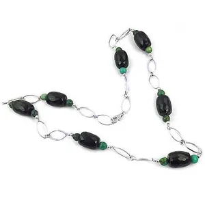 Collier en onyx perlé vintage pour le port quotidien des femmes |   Tendance |   Accent en perle et en agate |   Chaînes |   Occasion de fête - Product Image 2