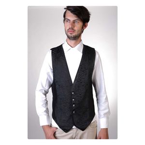 Gilet de marié noir à motif châle, sans doublure, sans poche - Product Image 1