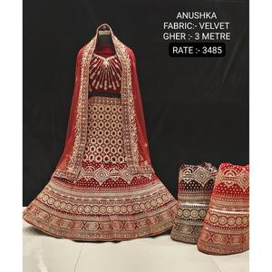 Lehenga Choli Femme à Manches Courtes en Velours Lourd Brodé, Double Dupatta Gaufré, Idéal pour Mariage et Fêtes – Meilleures Ventes - Product Image 5