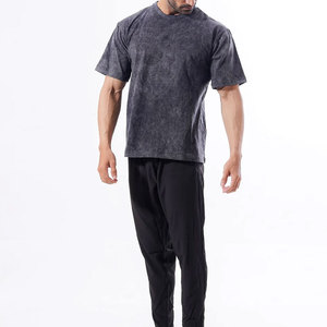 เสื้อยืดสำหรับผู้ชายผ้าซักแบบเป็นกรดไซส์ใหญ่พิเศษระบายอากาศผ้าฝ้าย100% แห้งเร็วและยาวปกติ - Product Image 4