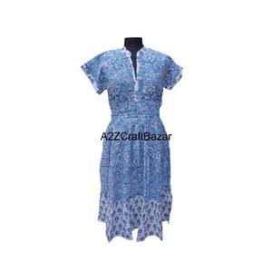 Vestidos Midi Casuales de Algodón para Mujer, Estilo Vintage Indio, Transpirables, Ecológicos, Lavables, Cuello en V, Ajustados, Manga Corta, con Botones - Product Image 1