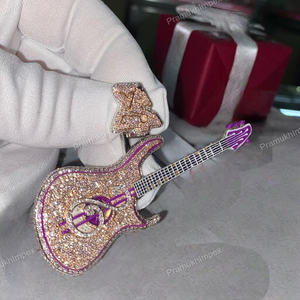 Colgante de guitarra con hielo de racimo de moissanita personalizado 925 plateado en oro rosa estilo rapero de Hip Hop para hombres y mujeres fiestas de moda - Product Image 1