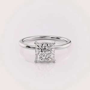 Anillo de Compromiso con Diamante Creado en Laboratorio con Certificación IGI, Corte Princesa, Plata de Ley 925, Halo Oculto, Anillo de Novia - Product Image 1