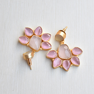 ต่างหูทองเหลืองแท้ งานแฮนด์เมด ประดับด้วยหินกึ่งมีค่า ขัดเงาอย่างดี ชุบทอง ดีไซน์ทันสมัย คุณภาพสูง - Product Image 6