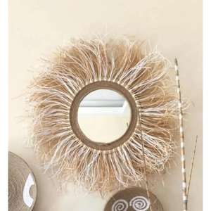 Espejos marroquíes hechos a mano con flecos, decoración boho para pared, marco artesanal de rafia, decoración natural para el hogar, diseño étnico único, idea de regalo. - Product Image 2