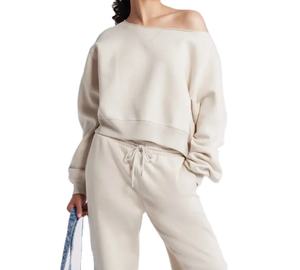 Sweat à capuche pour femme de haute qualité, manches longues, col large, logo personnalisé imprimé, surdimensionné, automne-hiver, polaire 100% coton, 2026 - Product Image 4