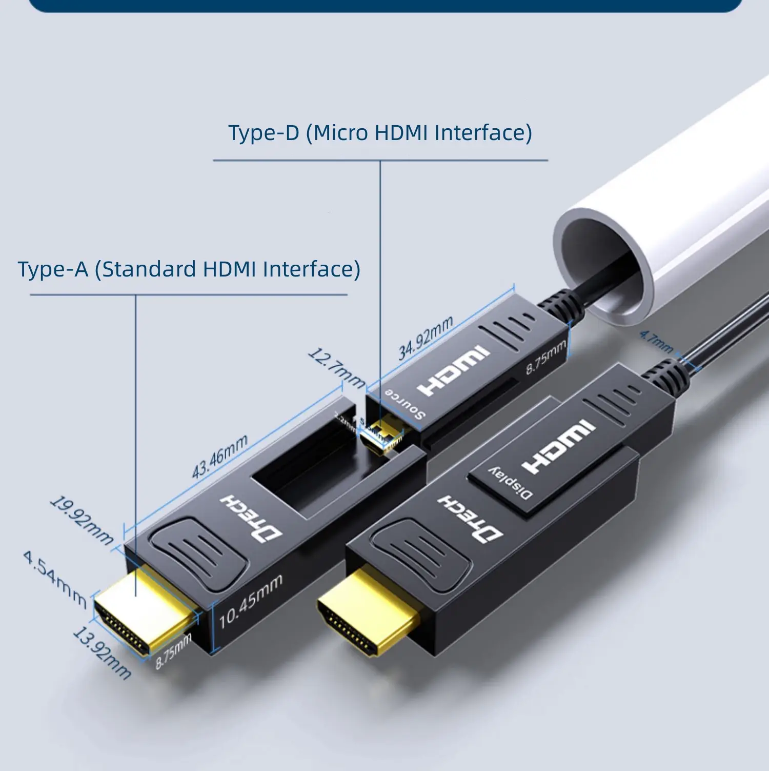 DTECH प्रीमियम माइक्रो HDMI से HDMI केबल लचीला 35M 4K 3D 18Gbps HDMI 2.0 Aoc फाइबर ऑप्टिक केबल A से A