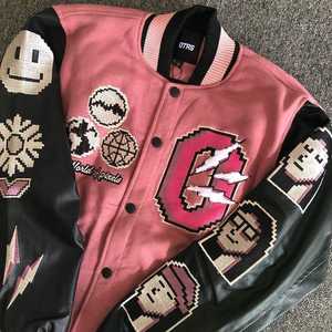 Chaqueta Universitaria Personalizada de Hermandad Griega |   Chaqueta Universitaria Rosa con Bordado de Logotipos para Universidad y Equipos - Product Image 2