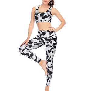 Sublimación 2PCS Conjunto de yoga Mujeres Ropa de fitness sin costuras Ropa deportiva Acolchado Push-Up Strappy-Sublimation Sports Bra Set - Product Image 1