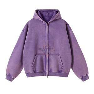 Design unique et élégant, streetwear de haute qualité 2025, broderie, molleton 100% coton, vintage, double couche, délavage à l'acide, coupe ample, fermeture éclair - Product Image 4