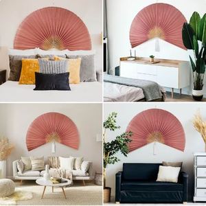 Ventilador de pared de bambú tejido amarillo hecho a mano, decoración colgante, venta al por mayor en Vietnam - Product Image 5